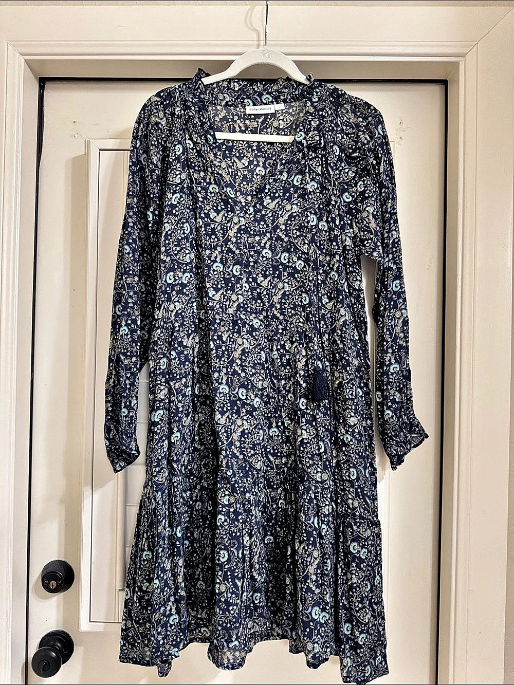 Roller Rabbit Paisley Tassel Shift Style Dress in Blue & Cream Like New